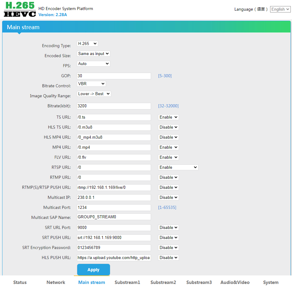 video encoder panel